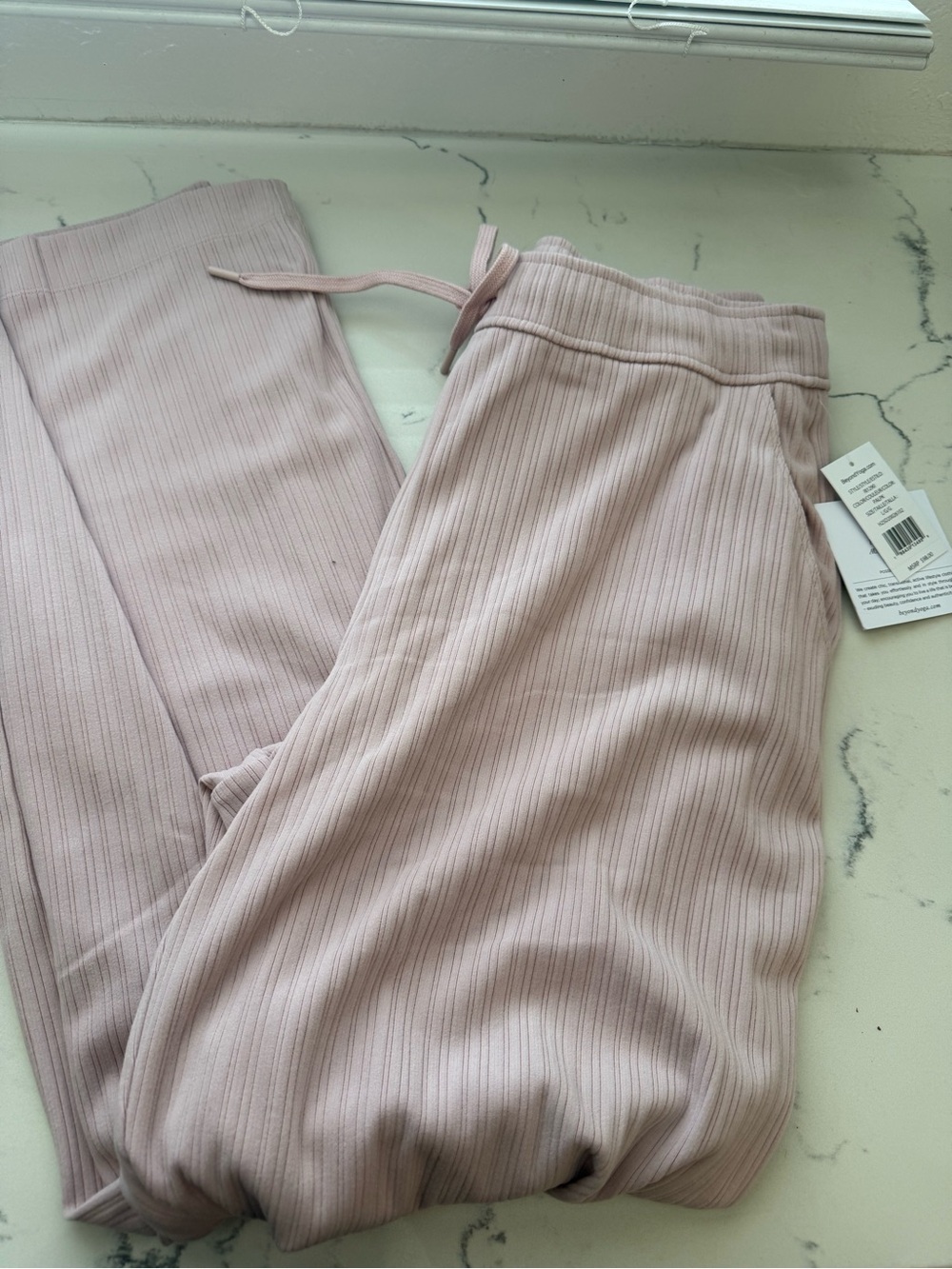 Beyond Yoga Ribbed Track Pants in Dusty Pink